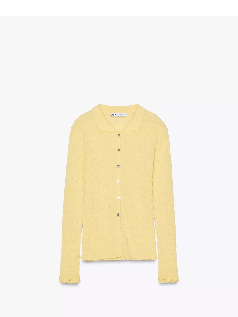 New Zara Yellow Textured Button-Up Cardigan